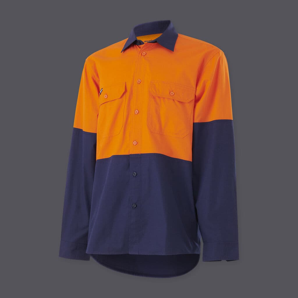 KingGee Mens Workcool Vented Spliced Shirt Long Sleeve (Orange/Navy)_1