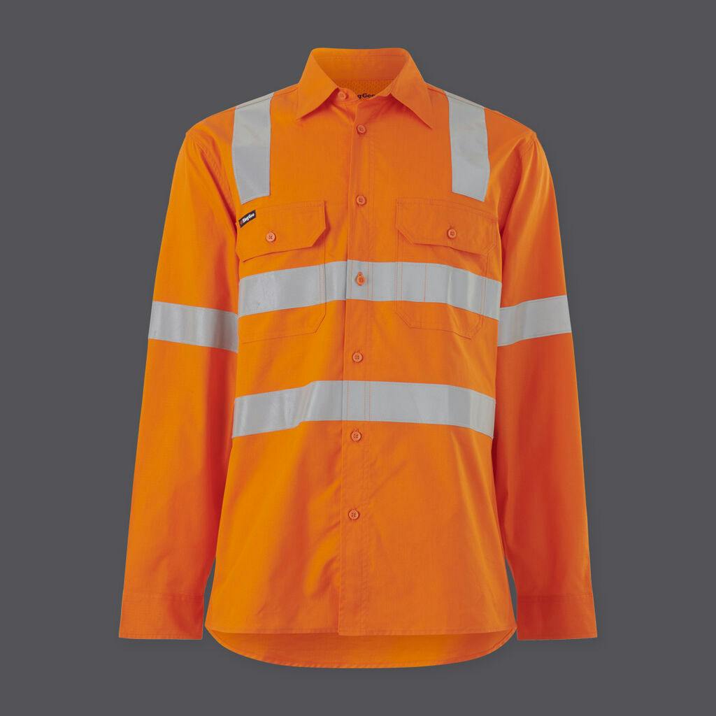 KingGee Mens Workcool Vented X Back Shirt Long Sleeve (Orange)_0