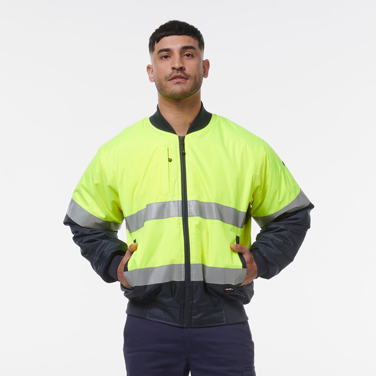 KingGee Reflective Bomber Jacket (Yellow/Navy)_1