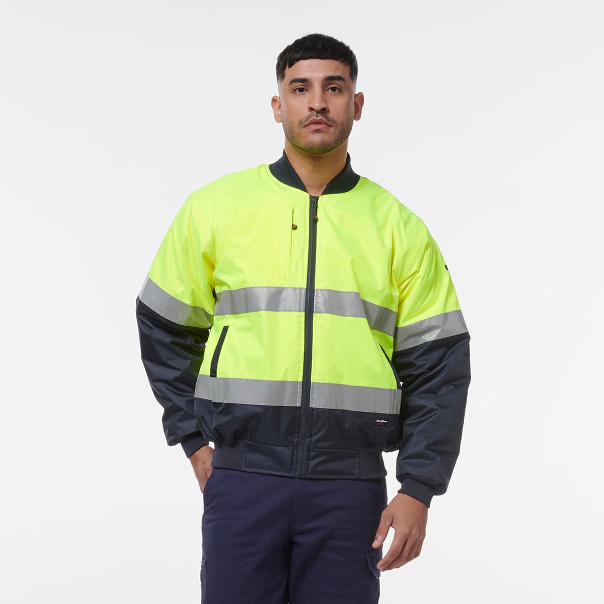 KingGee Reflective Bomber Jacket (Yellow/Navy)_2
