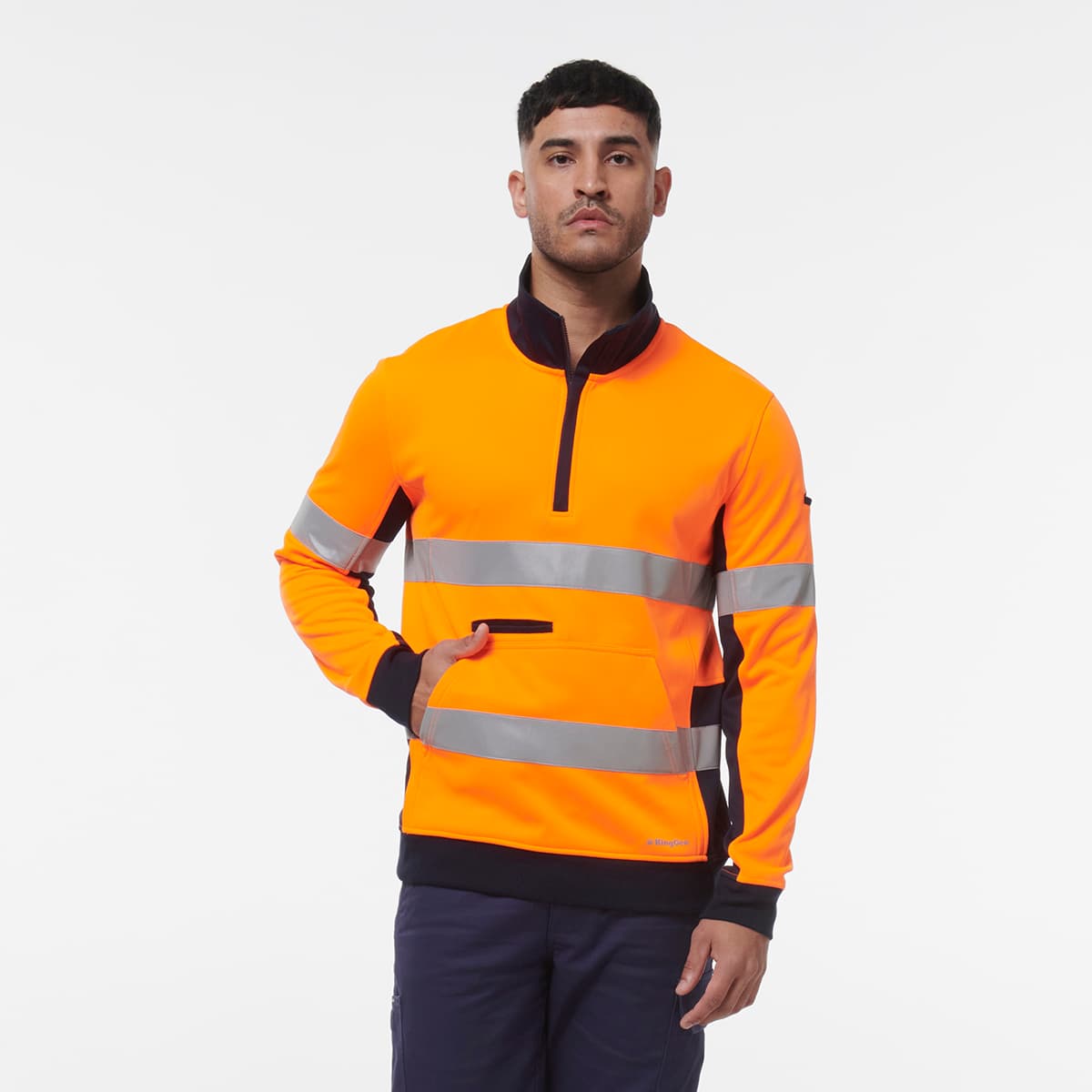 KingGee Reflective 1/4 Zip Fleece (Orange/Navy)_1