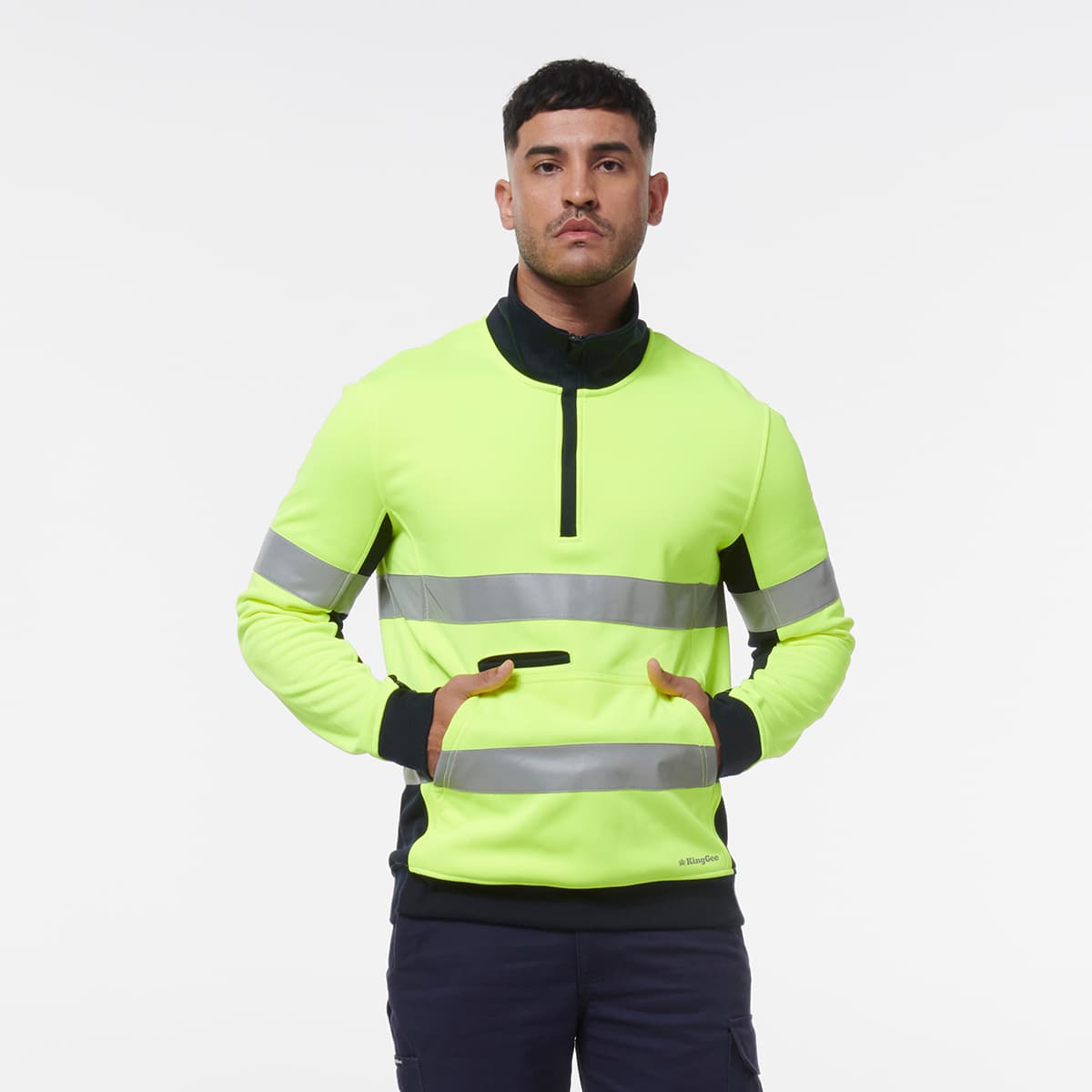 KingGee Reflective 1/4 Zip Fleece (Yellow/Navy)_4