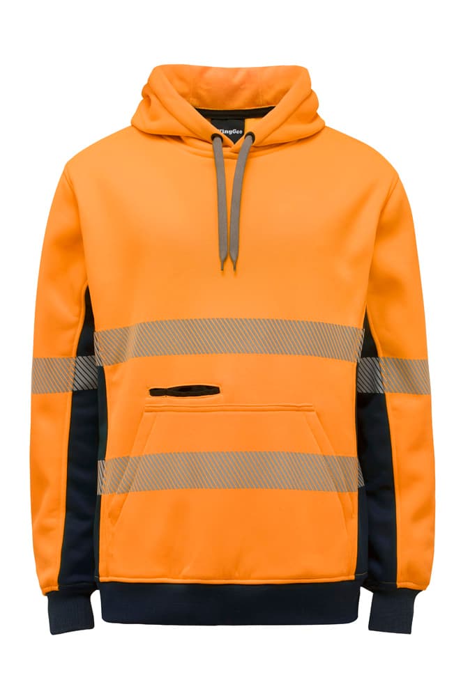 KingGee Mens Hi Vis Refelctive Pull Over Hoodie (Orange/Navy)