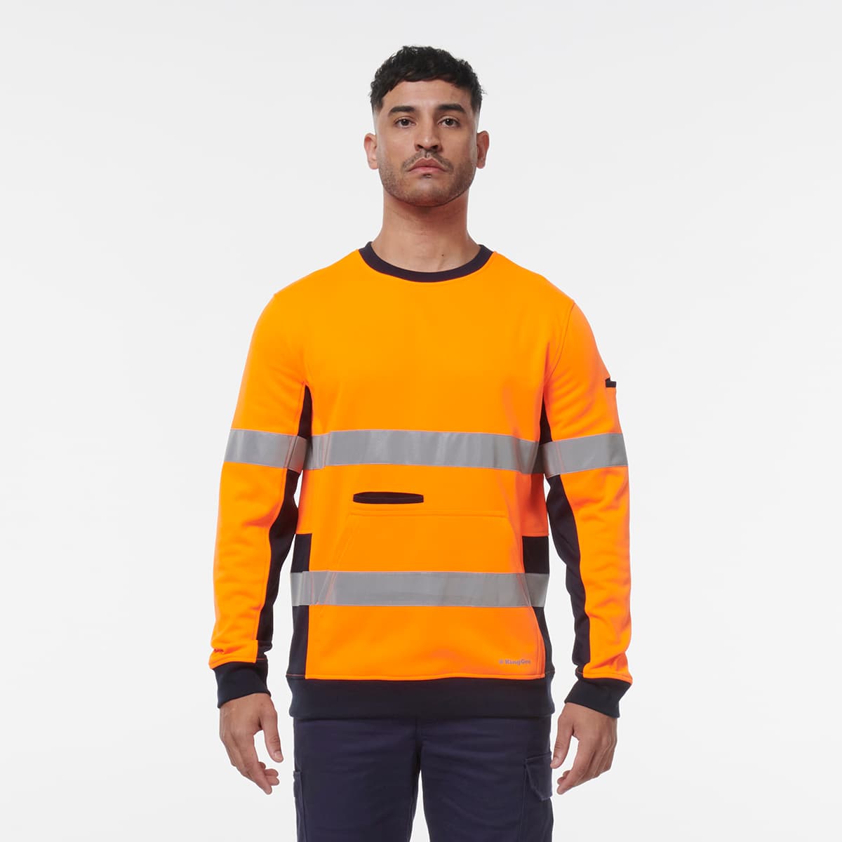 KingGee Reflective Crew Neck Fleece (Orange/Navy)