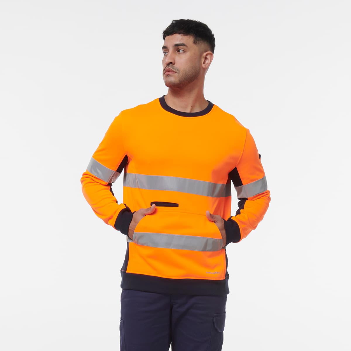 KingGee Reflective Crew Neck Fleece (Orange/Navy)_1