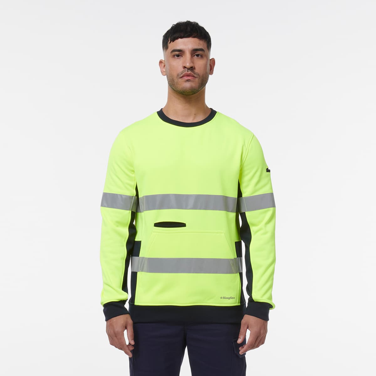 KingGee Reflective Crew Neck Fleece (Yellow/Navy)