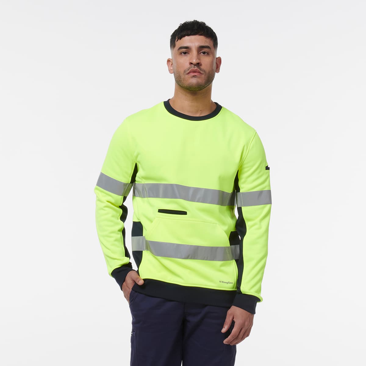 KingGee Reflective Crew Neck Fleece (Yellow/Navy)_1