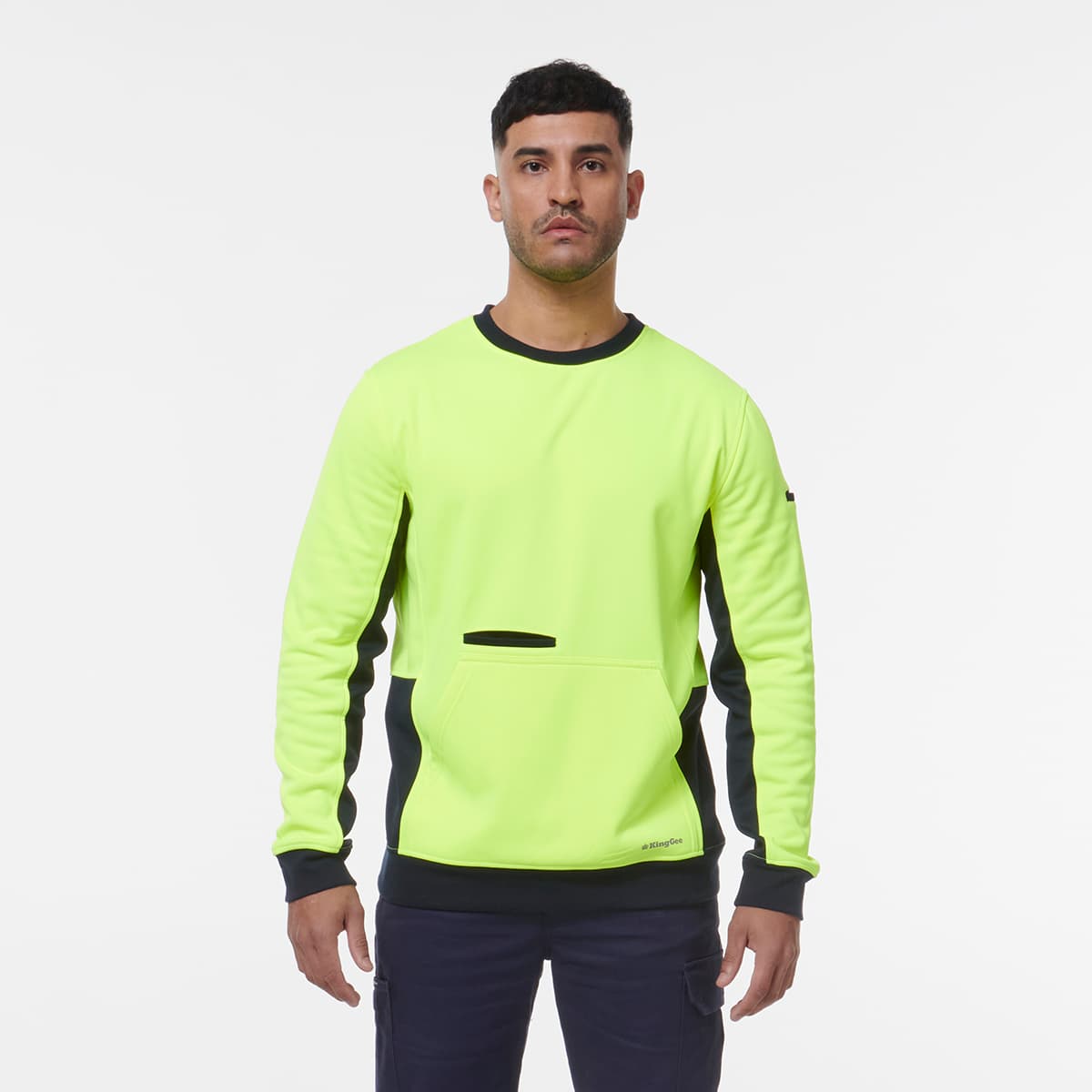 KingGee Hi Vis Crew Neck Fleece (Yellow/Navy)