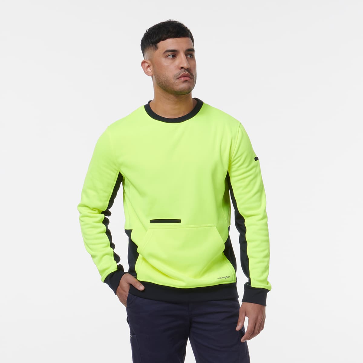 KingGee Hi Vis Crew Neck Fleece (Yellow/Navy)_2