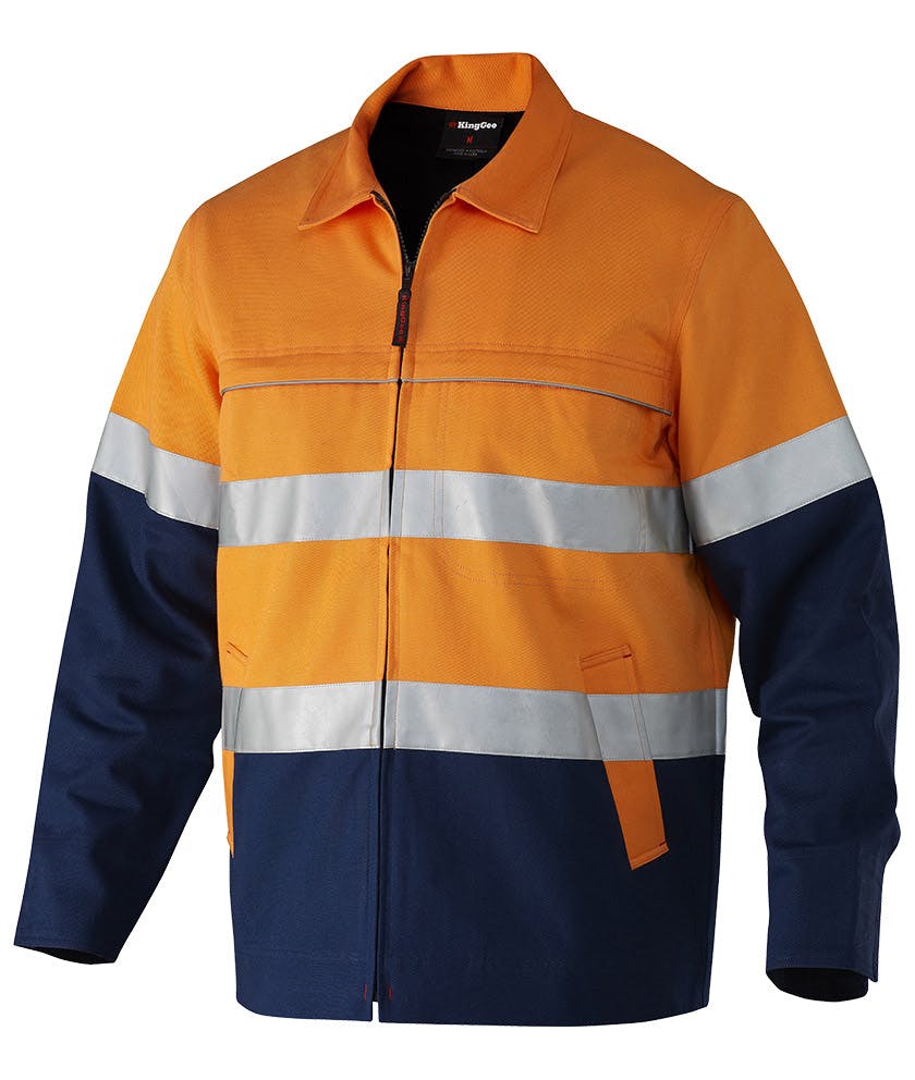 KingGee Mens Reflective Spliced Drill Jacket (Orange/Navy)_0