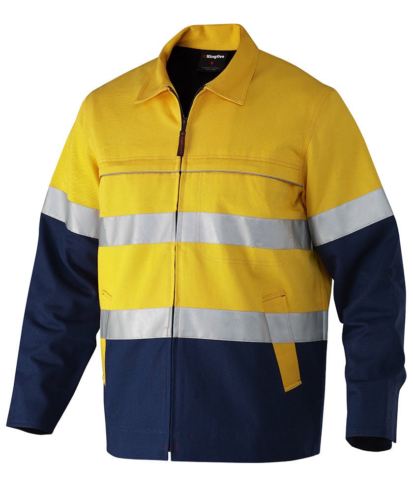 KingGee Mens Reflective Spliced Drill Jacket (Yellow/Navy)_0