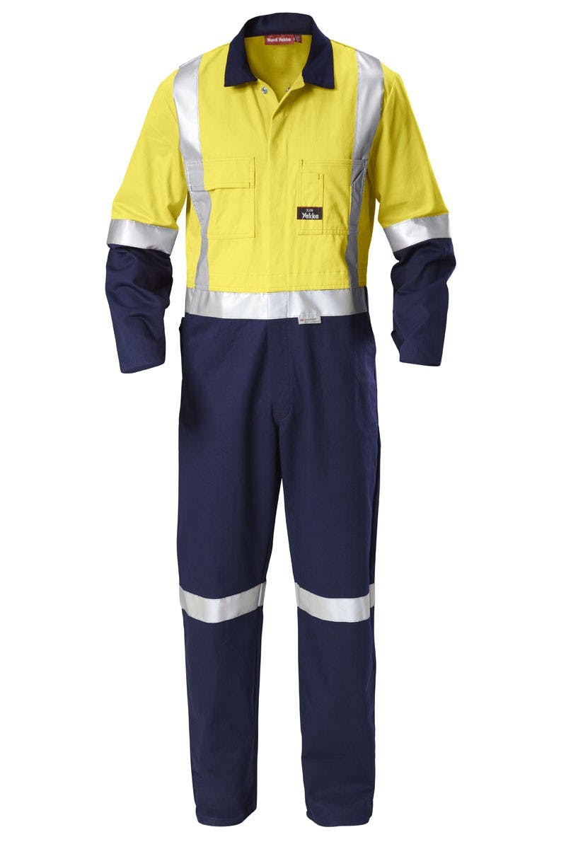 Hard Yakka Foundations Hi-Visibility Two Tone Cotton Drill Coverall With Tape (Yellow/Navy)_0