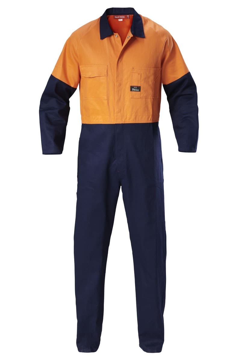 Hard Yakka Foundations Hi-Visibility Two Tone Cotton Drill Coverall (Orange/Navy)