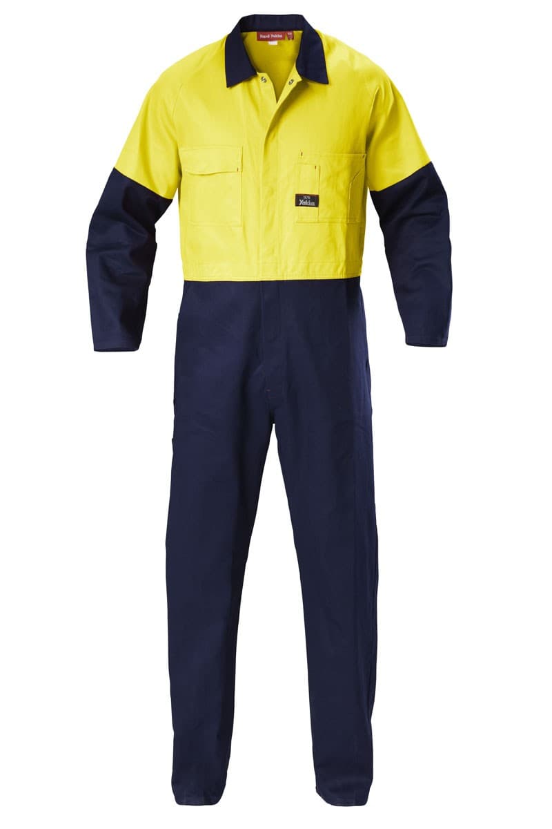 Hard Yakka Foundations Hi-Visibility Two Tone Cotton Drill Coverall (Yellow/Navy)