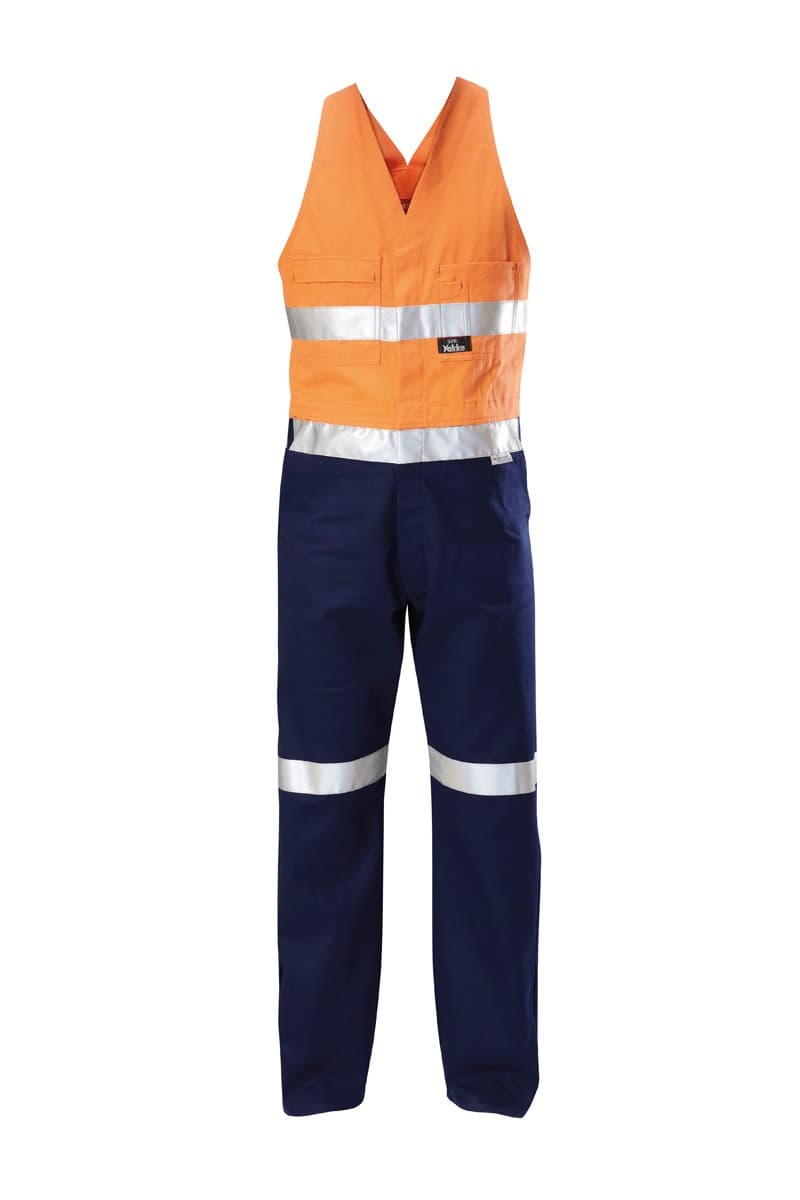 Hard Yakka Foundations Two Tone Cotton Drill Action Back Overall With Tape (Orange/Navy)