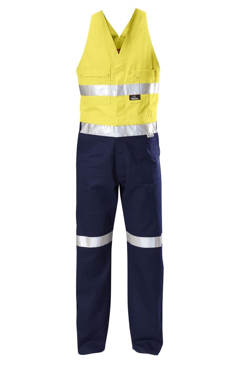 Hard Yakka Foundations Two Tone Cotton Drill Action Back Overall With Tape (Yellow/Navy)