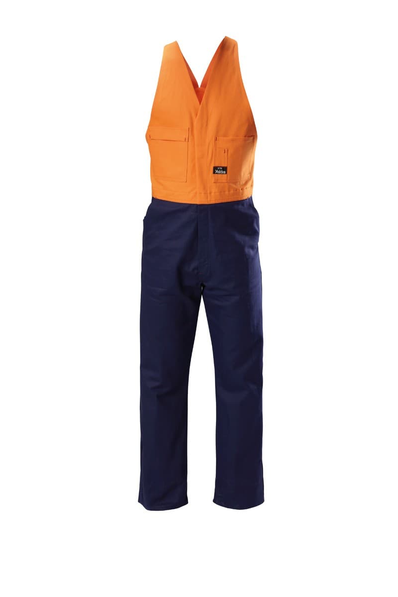 Hard Yakka Foundations Hi-Visibility Two Tone Cotton Drill Action Back Overall (Orange/Navy)