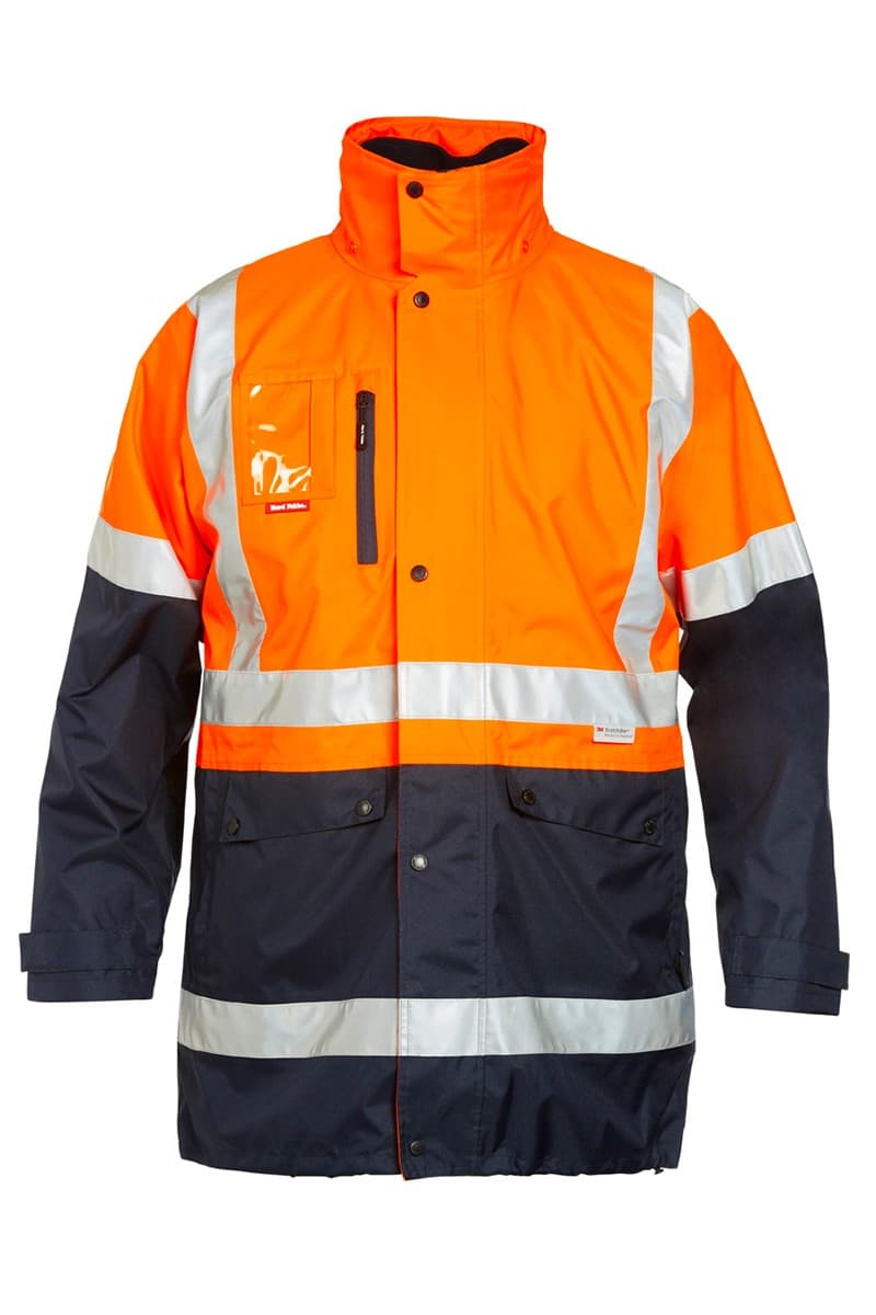 Hard Yakka Foundations Hi-Visibility 4 In 1 Two Tone Jacket With Tape (Orange/Navy)