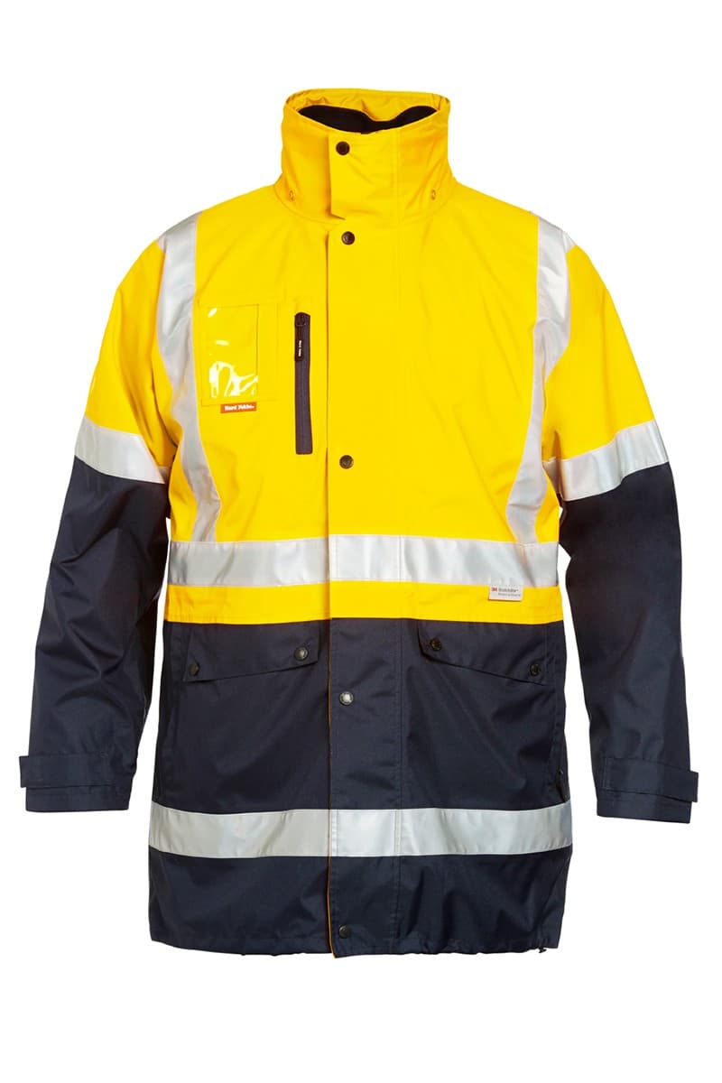 Hard Yakka Foundations Hi-Visibility 4 In 1 Two Tone Jacket With Tape (Yellow/Navy)