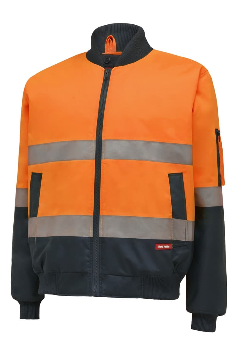 Hard Yakka Hi-Visibility 2Tone Bomber Jacket With Hoop Tape (Orange/Navy)