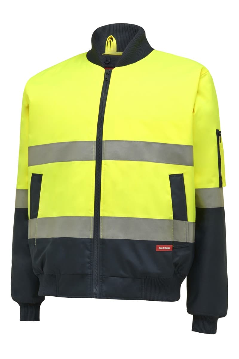 Hard Yakka Hi-Visibility 2Tone Bomber Jacket With Hoop Tape (Yellow/Navy)