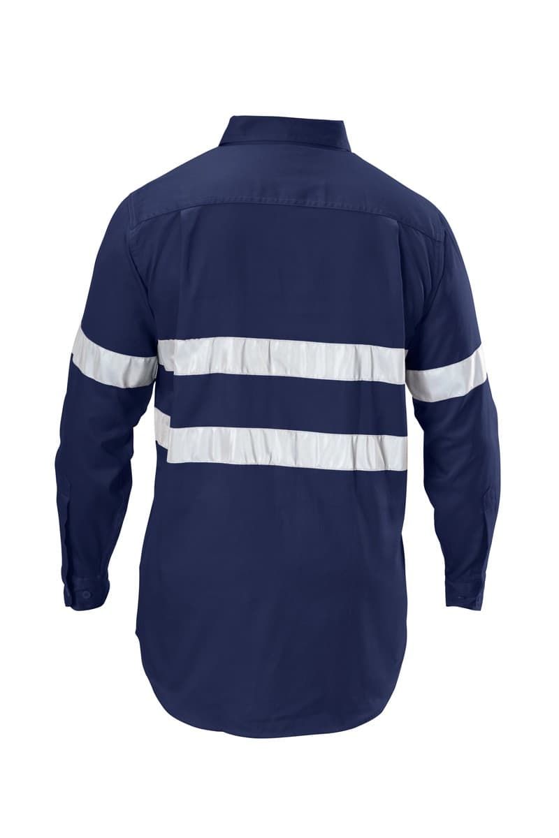 Hard Yakka Foundations Hi-Visibility Cotton Drill Long Sleeve Shirt With Tape (Navy)