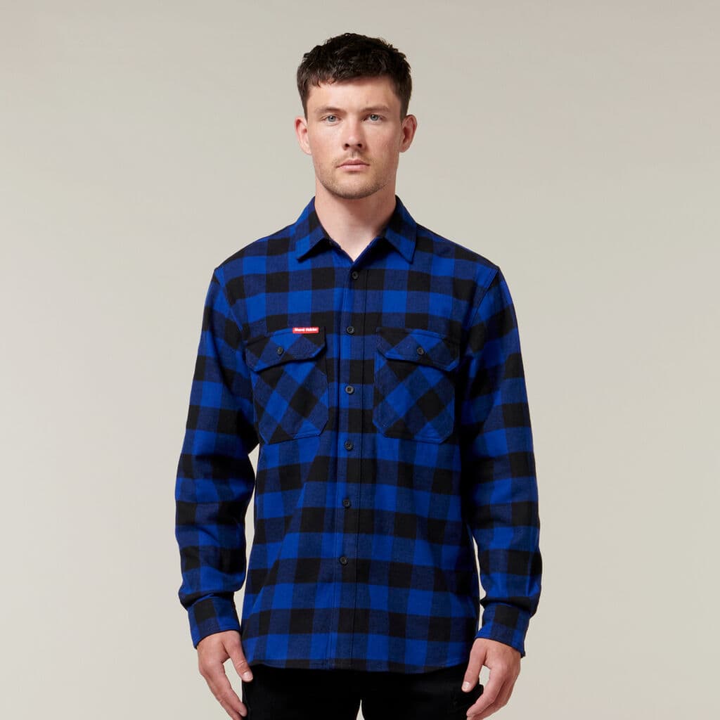 Hard Yakka Foundations Check Flannel Long Sleeve Shirt (Check Blue)