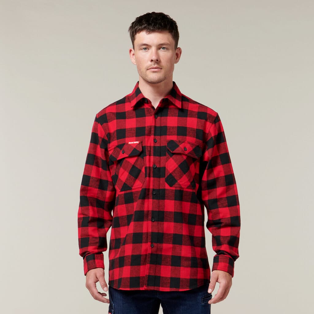 Hard Yakka Foundations Check Flannel Long Sleeve Shirt (Red Check)