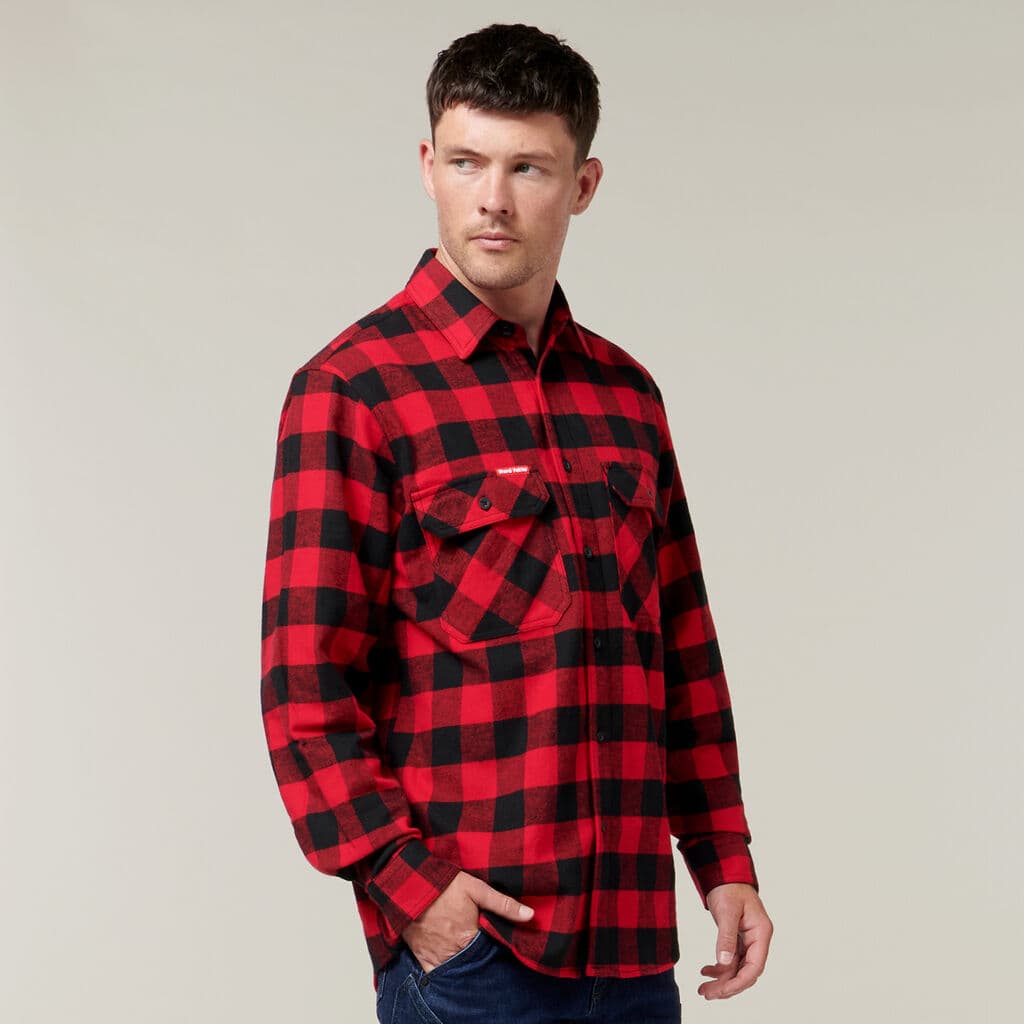 Hard Yakka Foundations Check Flannel Long Sleeve Shirt (Red Check)_1