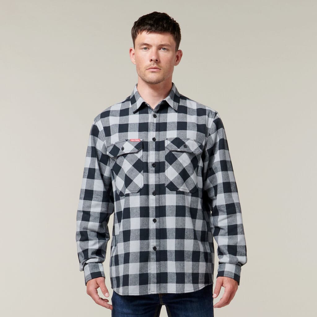Hard Yakka Foundations Check Flannel Long Sleeve Shirt (Smoke)