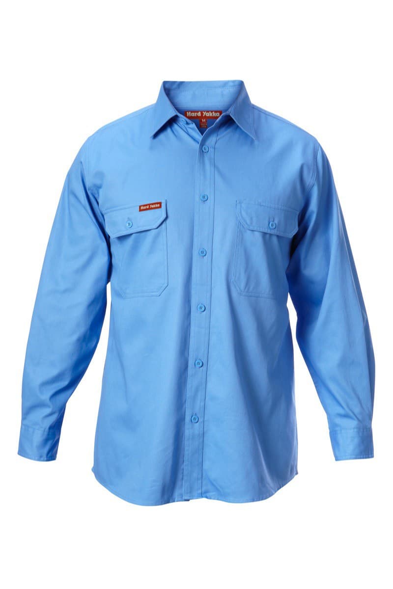 Hard Yakka Foundations Cotton Drill Long Sleeve Shirt (Blue Medit)