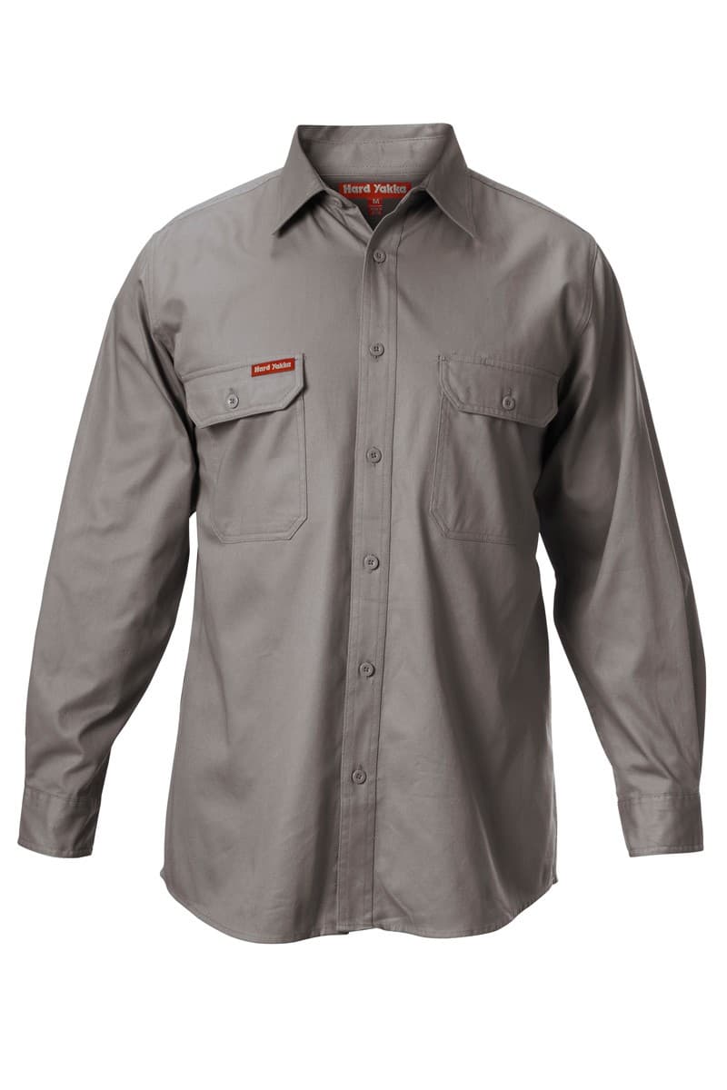 Hard Yakka Foundations Cotton Drill Long Sleeve Shirt (Grey)