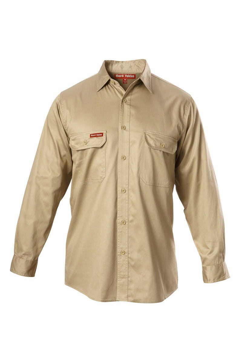 Hard Yakka Foundations Cotton Drill Long Sleeve Shirt (Khaki)_0