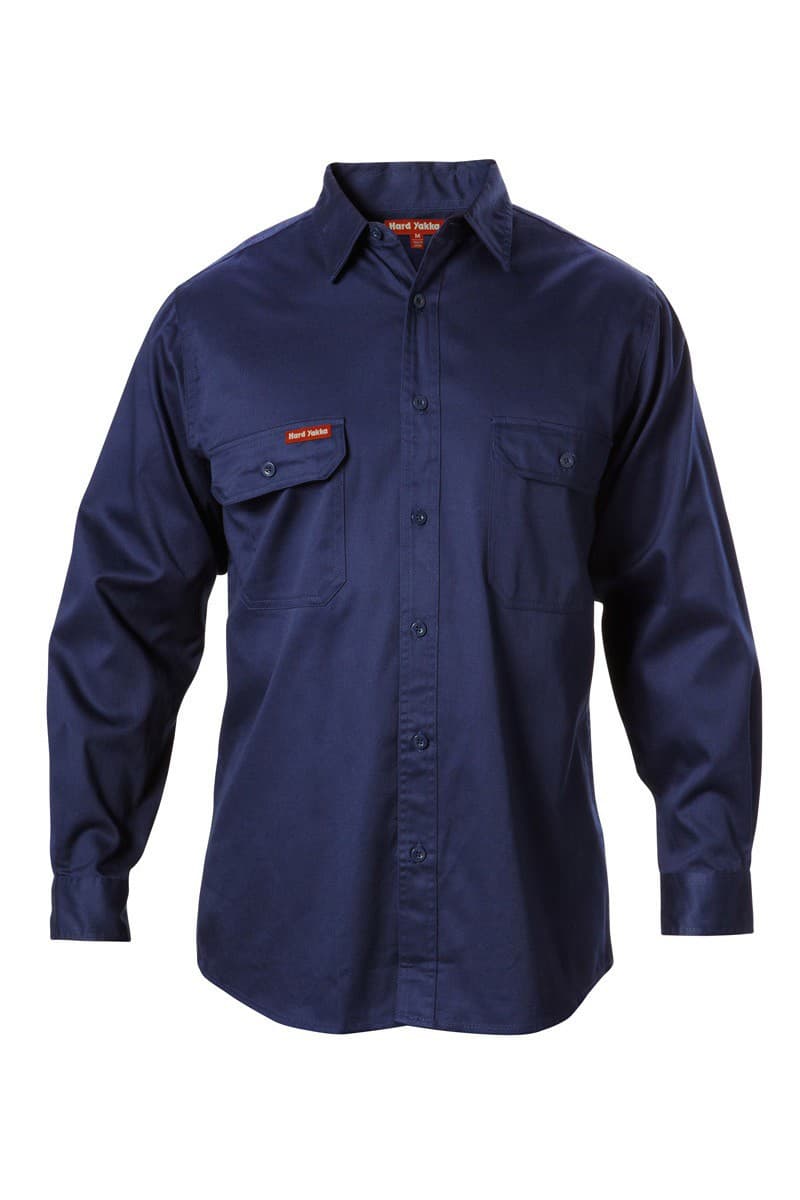 Hard Yakka Foundations Cotton Drill Long Sleeve Shirt (Navy)