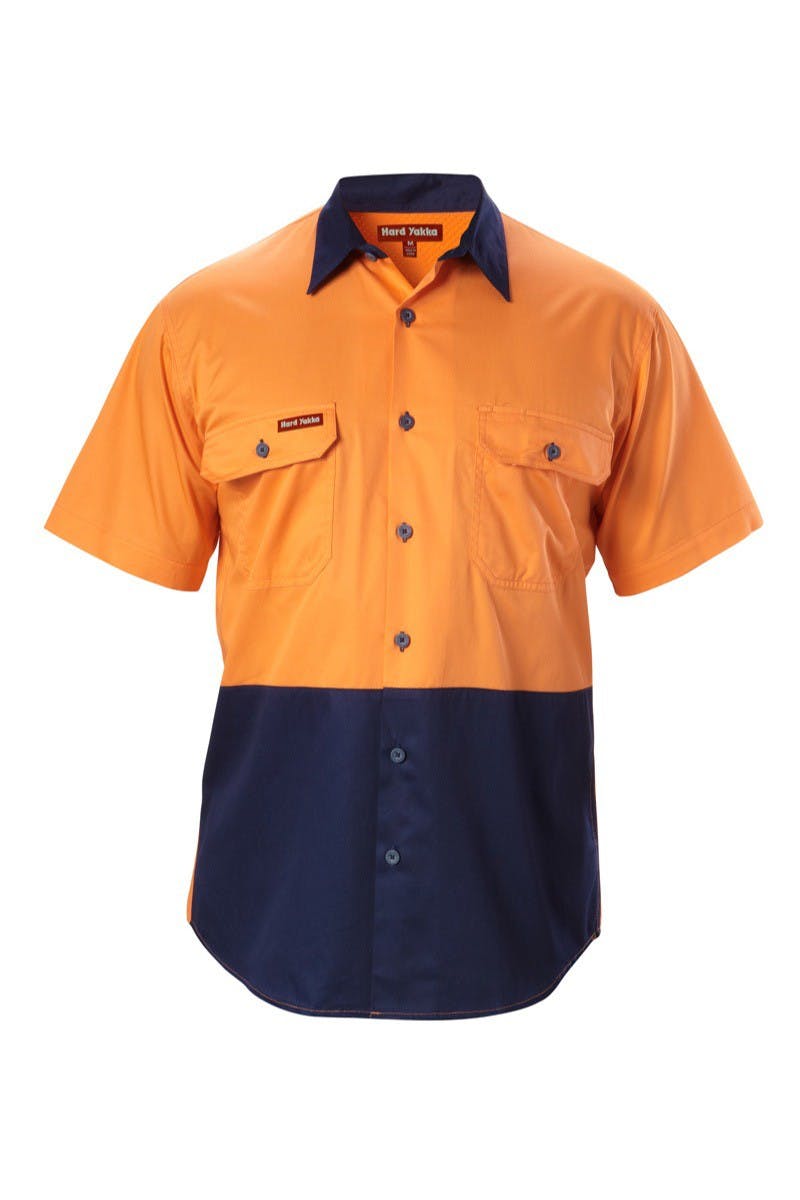 Hard Yakka Koolgear Hi-Visibility Two Tone Cotton Twill Ventilated Shirt Short Sleeve (Orange/Navy)_0