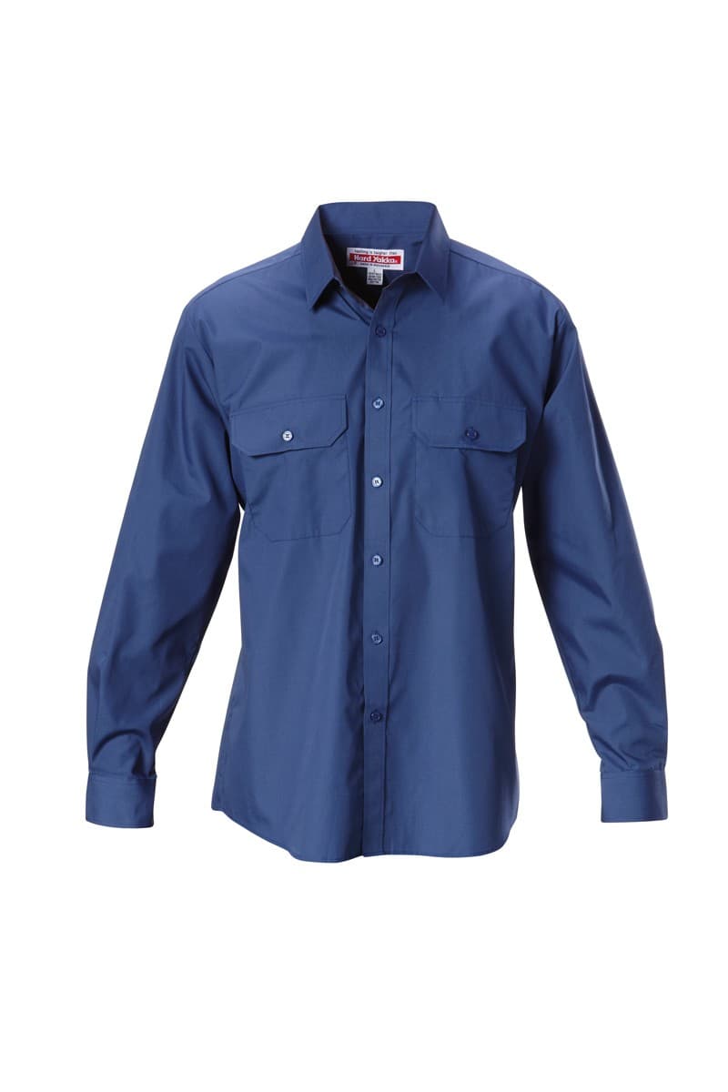 Hard Yakka Foundations Poly Cotton Permanent Press Long Sleeve Shirt (Navy)