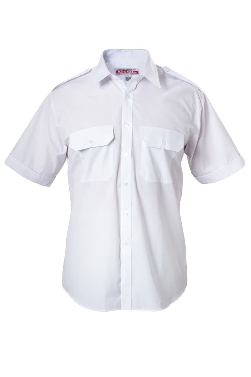 Hard Yakka Foundations Poly Cotton Permanent Press Short Sleeve Shirt With Epaulettes (White)