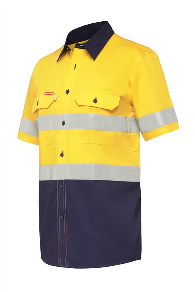 Hard Yakka Koolgear Hi-Visibility Two Tone Ventilated Short Sleeve Shirt With Tape (Yellow/Navy)