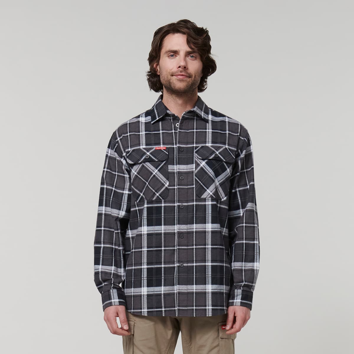 Hard Yakka Core Mens Long Sleeve Check Flannel (Charcoal Check)