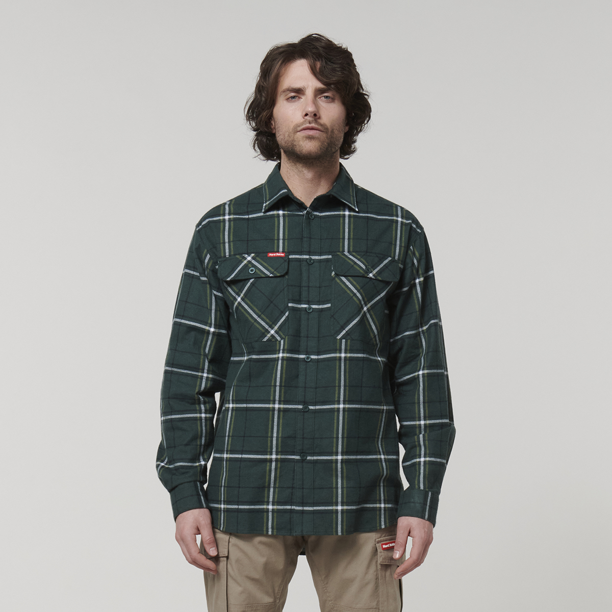 Hard Yakka Core Mens Long Sleeve Check Flannel (Green Check)