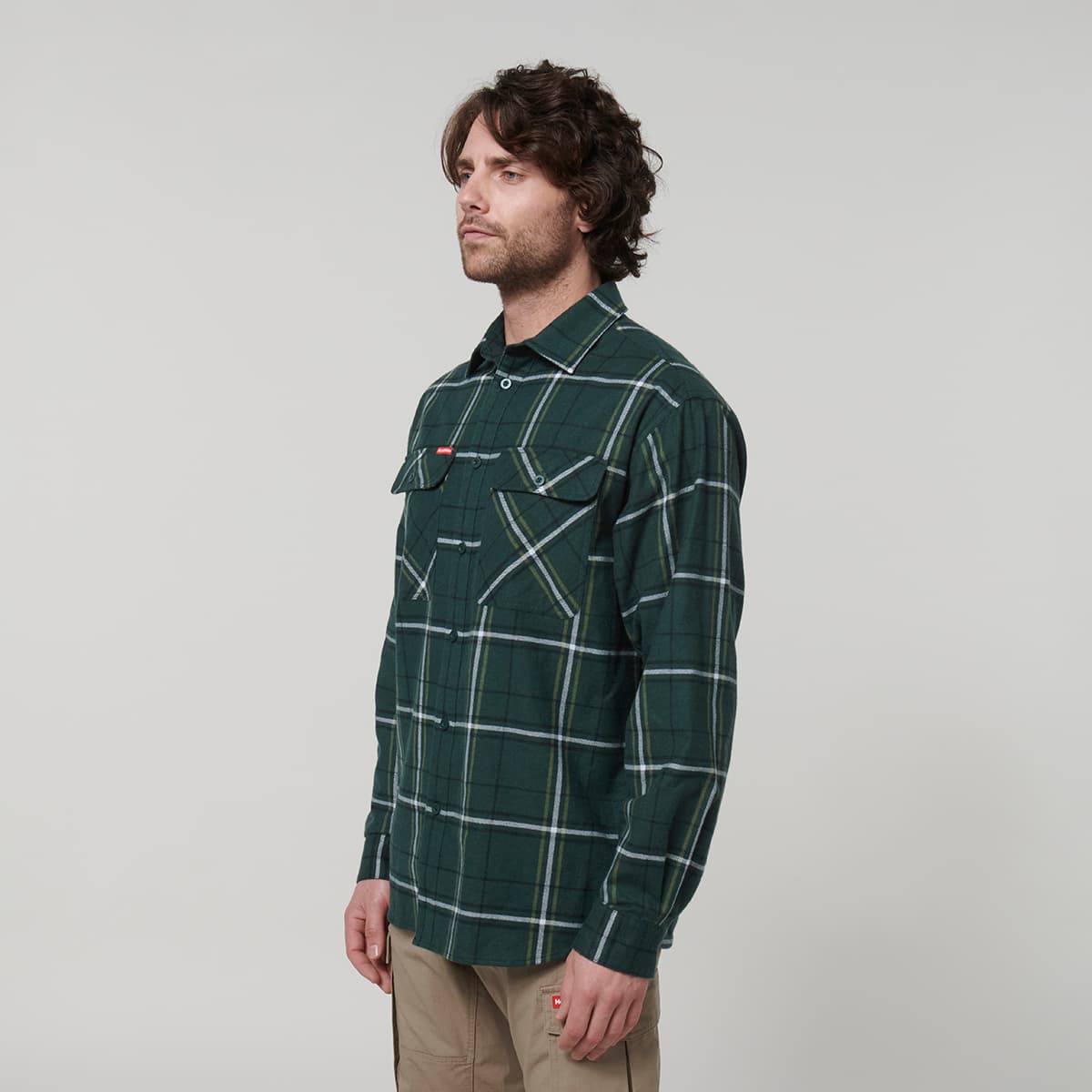 Hard Yakka Core Mens Long Sleeve Check Flannel (Green Check)_3