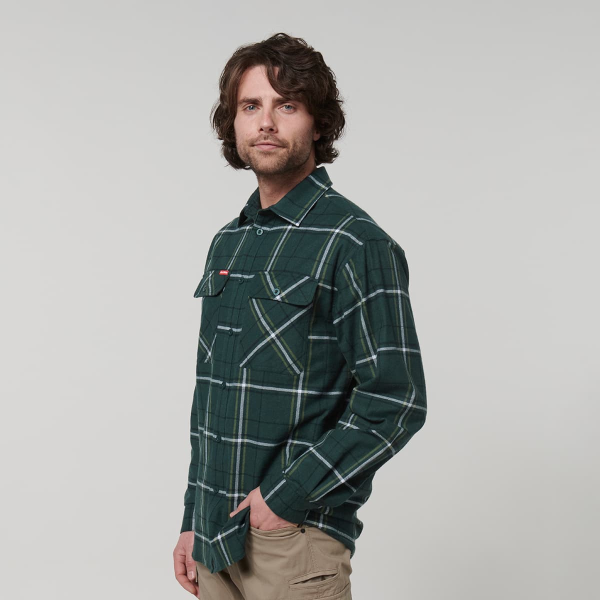 Hard Yakka Core Mens Long Sleeve Check Flannel (Green Check)_4