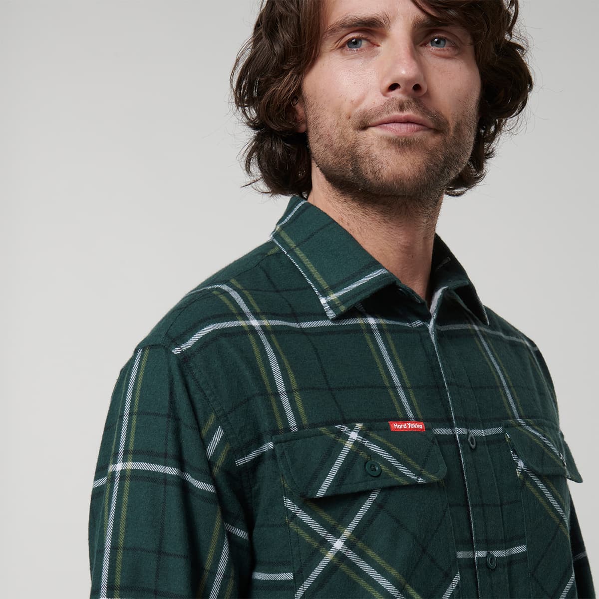 Hard Yakka Core Mens Long Sleeve Check Flannel (Green Check)_6