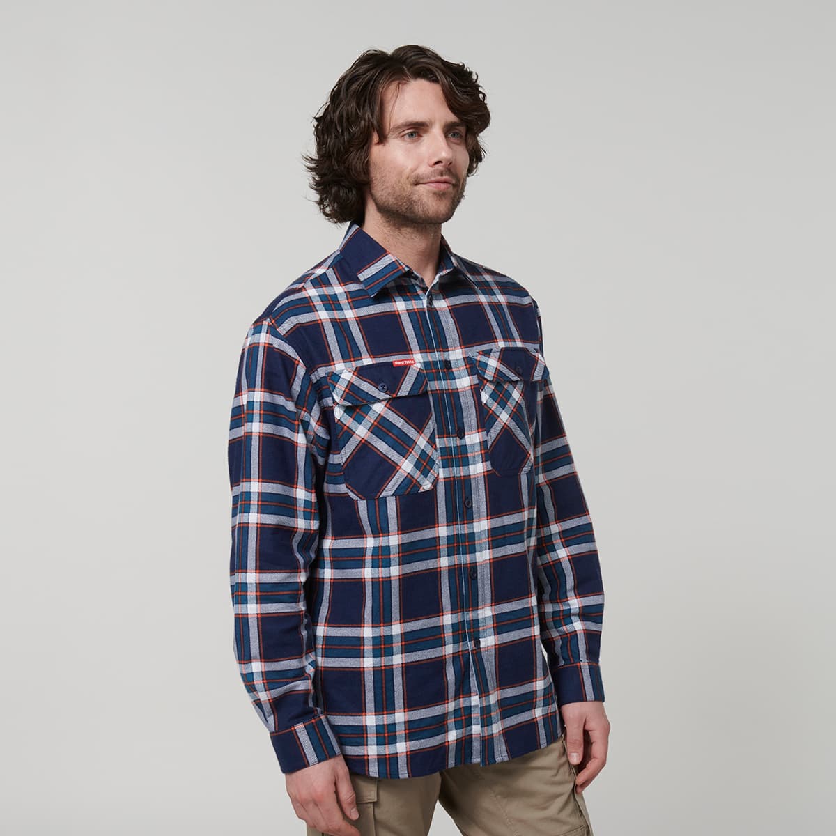 Hard Yakka Core Mens Long Sleeve Check Flannel (Navy/Orange Check)_3