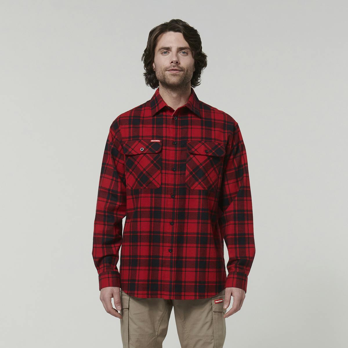 Hard Yakka Core Mens Long Sleeve Check Flannel (Red Check)