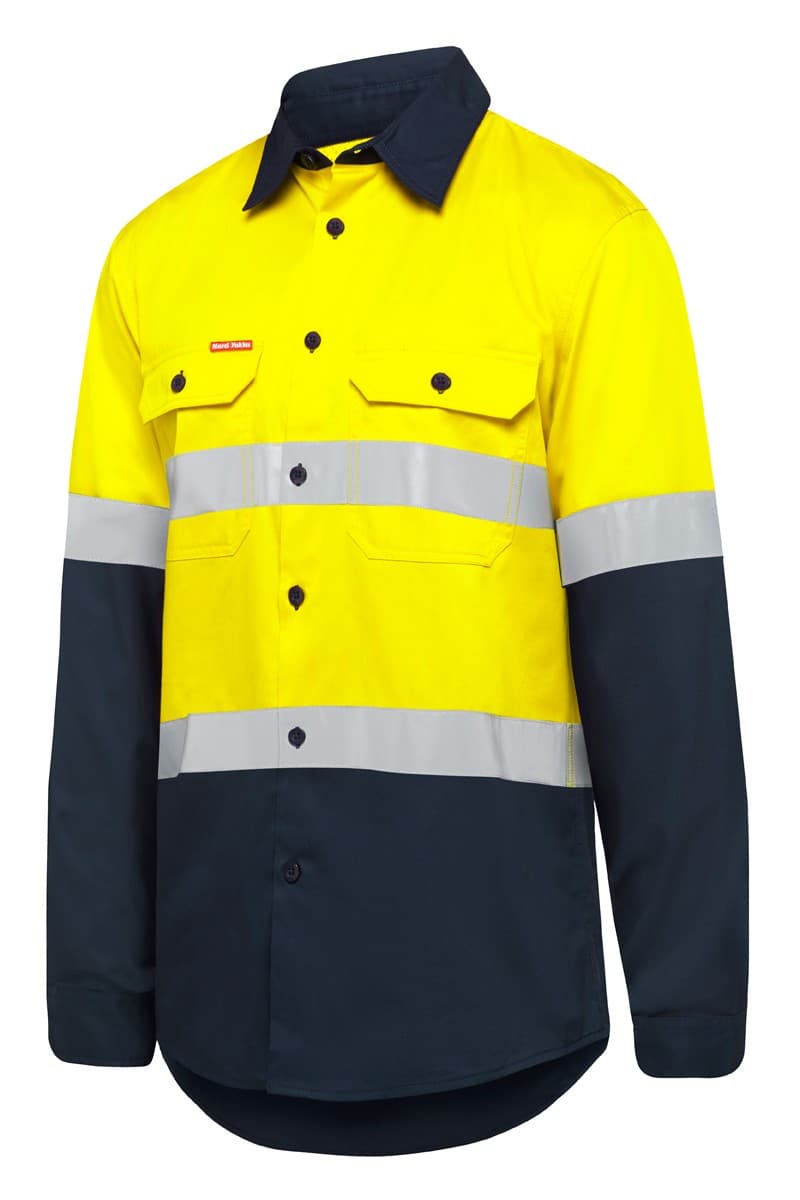 Hard Yakka Shirt Long Sleeve 2 Tone Taped Vented (Yellow/Navy)