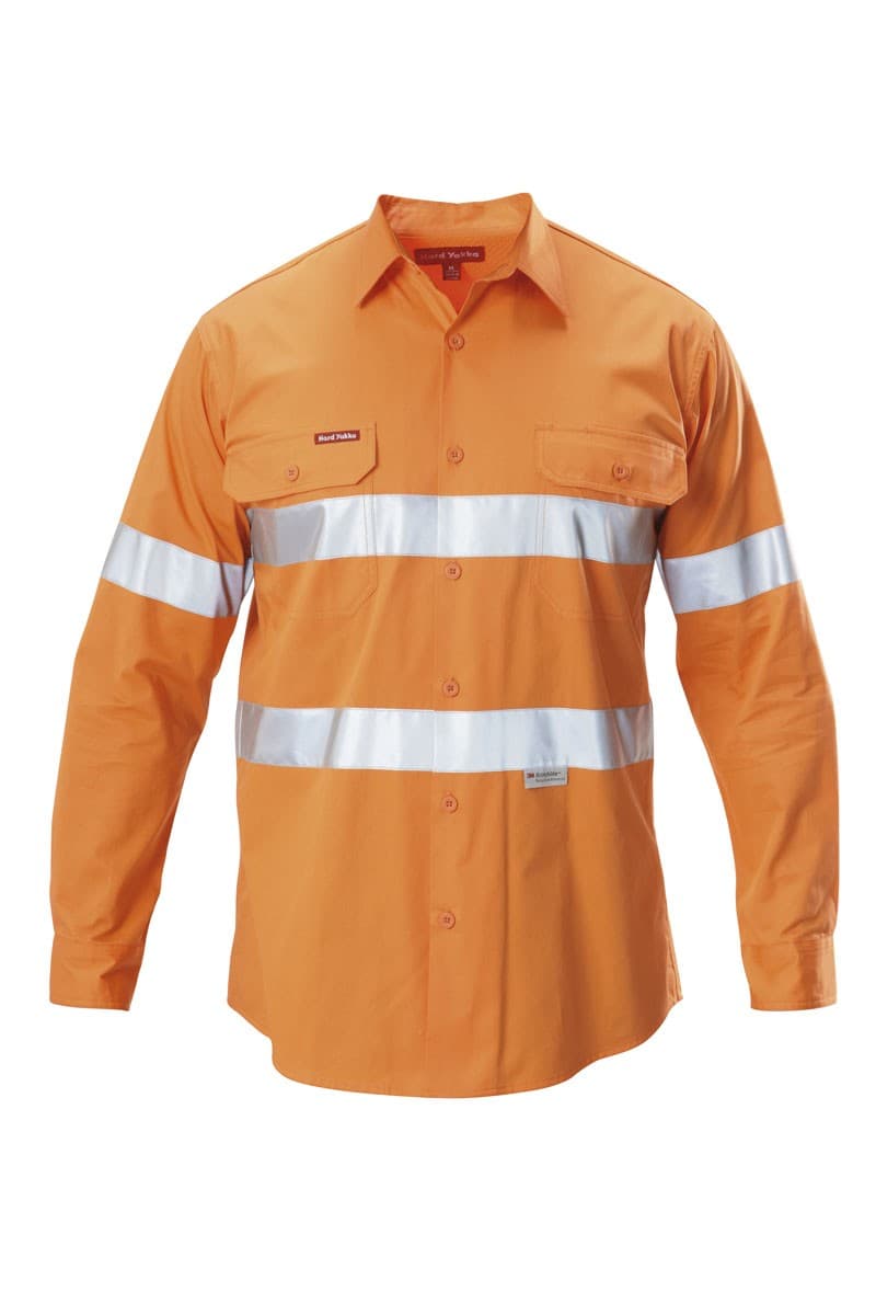 Hard Yakka Koolgear Hi-Visibility Cotton Twill Ventilated Shirt With Tape Long Sleeve (Safety Orange)