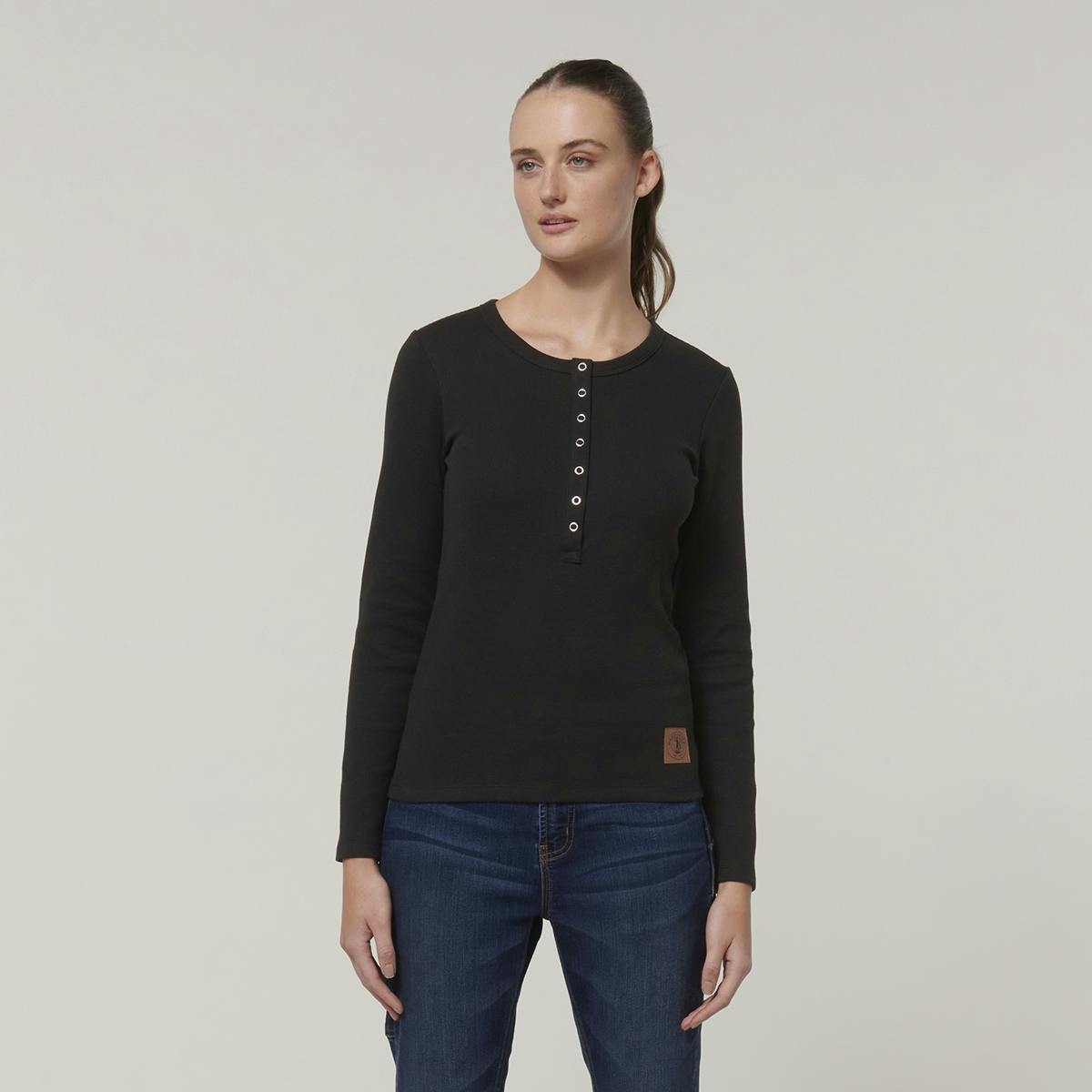 Hard Yakka Womens Henley (Black)_0