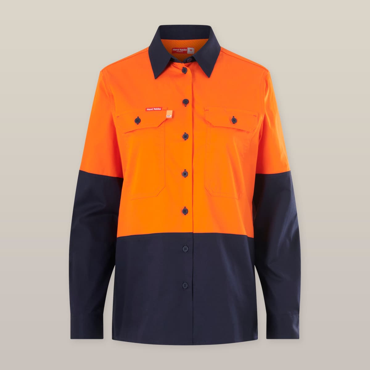 Hard Yakka Core Womens Long Sleeve Hi Vis 2 Tone Vented Shirt (Orange/Navy)