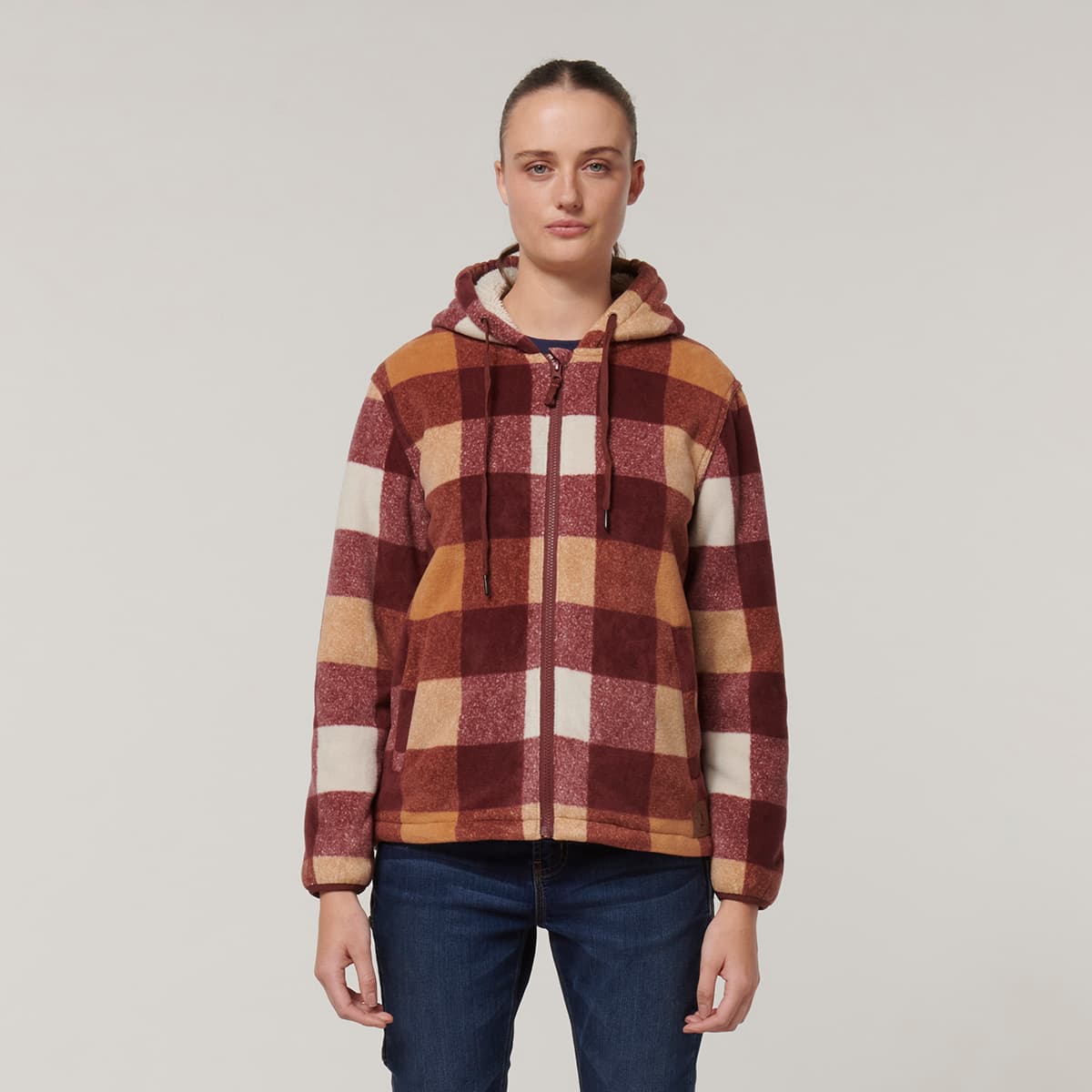 Hard Yakka Womens Check Zoodie (Mocha Check)